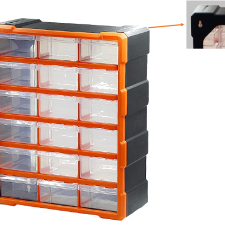 ORGANIZADOR PLASTICO DE 18 CAJONES 380X160X470 MM