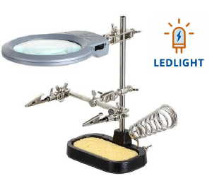 TERCERA MANO CON LUPA LED + PORTA CAUTIN